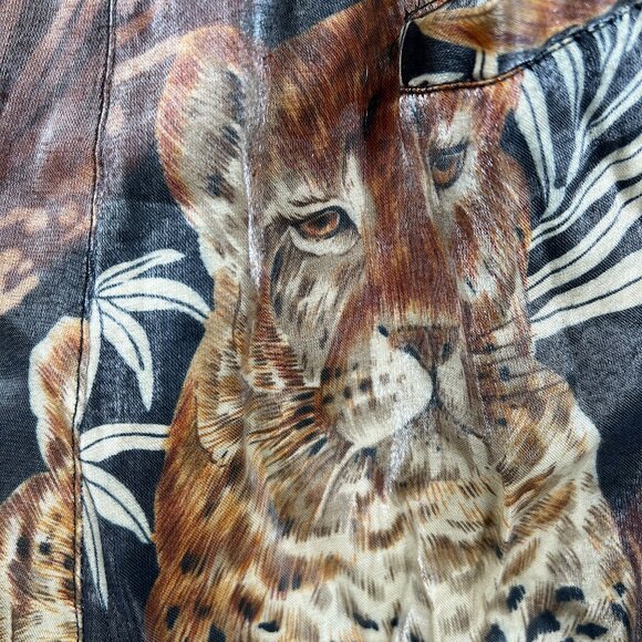 Vintage 80s 90s Bar code baggy long length wild animal shorts tigers leopard XL - Picture 8 of 10